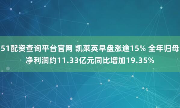 51配资查询平台官网 凯莱英早盘涨逾15% 全年归母净利润约11.33亿元同比增加19.35%
